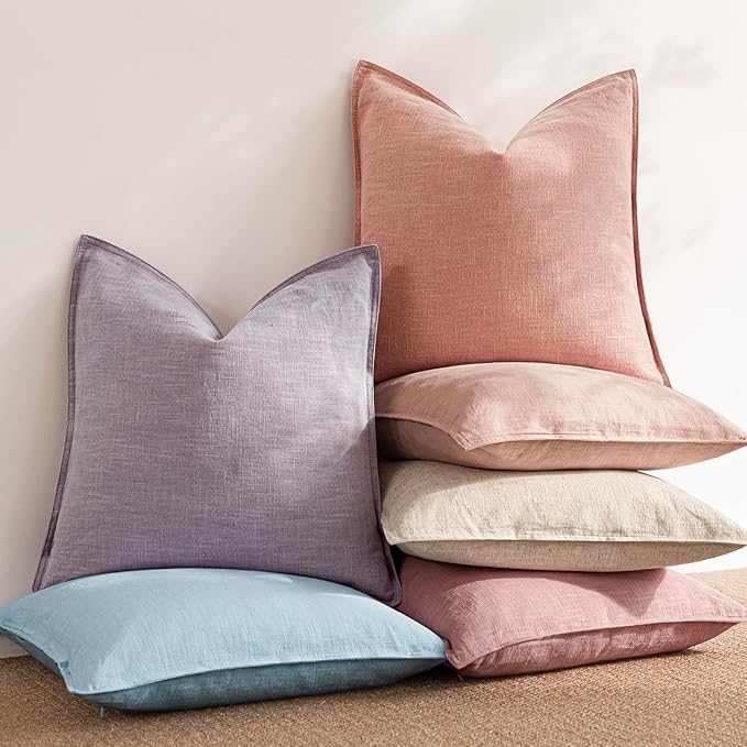 Foindtower Pack of 2, Decorative Linen Soild Throw Pillow Covers Soft Accent Euro Cushion Case Farmhouse Neutral Pillowcase for Chair Couch Sofa Bedroom Living Room Home Decor 20 x 20 Inch Coral Pink