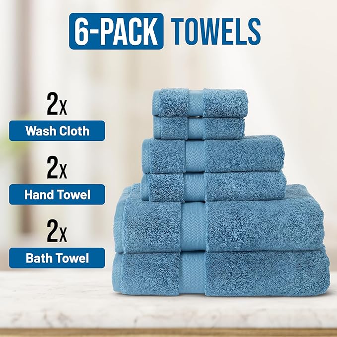 TOWELTIQUE- Organic Cotton Luxury Bath Towels Pack of 6 GOTS & Oeko- TEX Certified | Premium Soft, Absorbent & Quick-Drying Towels for Bathroom, Gym, Spa & Hotel Use – Turquoise