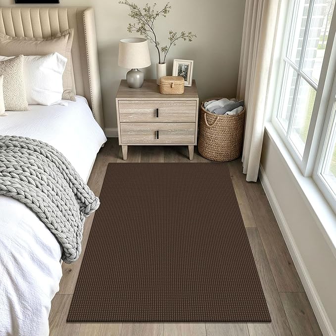 EARTHALL Woven Area Rug 4x5 Ft Washable Rugs for Entryway Non Slip Braided Throw Rugs Bedroom Carpet Cotton Entry Rug Cotton Floor Carpets for Bedroom Dining Room Living Room, Brown