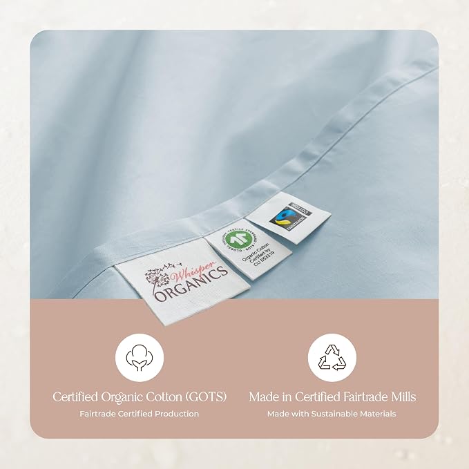 100% Organic Cotton Pillow Cases Queen Size Set of 2-100% Cotton Pillowcases GOTS Certified 500 Thread Count - Naturally Cooling Comfortable Breathable & Soft Pillow Cases (Powder Blue, Queen)