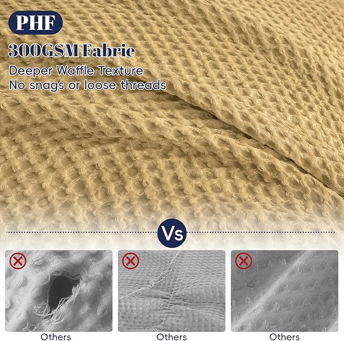 PHF Waffle Weave Duvet Cover Set Queen Size, No Snagging Ultra Soft Luxury Textured Breathable Comforter Cover for All Season 3pcs, Durable Bedding Duvet Set with 2 Pillow Shams, 90"x90", Antelope