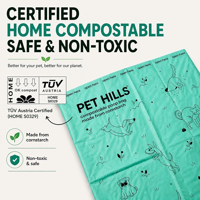 Heavy Duty Compostable Dog Poop Bags – 120 Count, Extra Thick 20 Micron, Leakproof & Unscented, Fits All Dispensers, Plant-Based Cornstarch, TÜV OK Compost HOME Certified