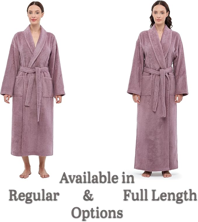 Arus Women's Shawl Collar Robe, Turkish Terry Cotton Bathrobe,with Regular and Full Length Options