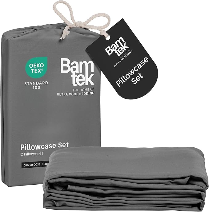 Pillow Cases Queen Size Set of 2 Pillowcases 100% Viscose Derived from Bamboo Cooling Pillowcases, Soft & Breathable Pillow Case with Envelope Closure, Gray Pillow Cases (Steel)