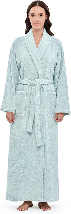 Arus Women's Shawl Collar Robe, Turkish Terry Cotton Bathrobe,with Regular and Full Length Options