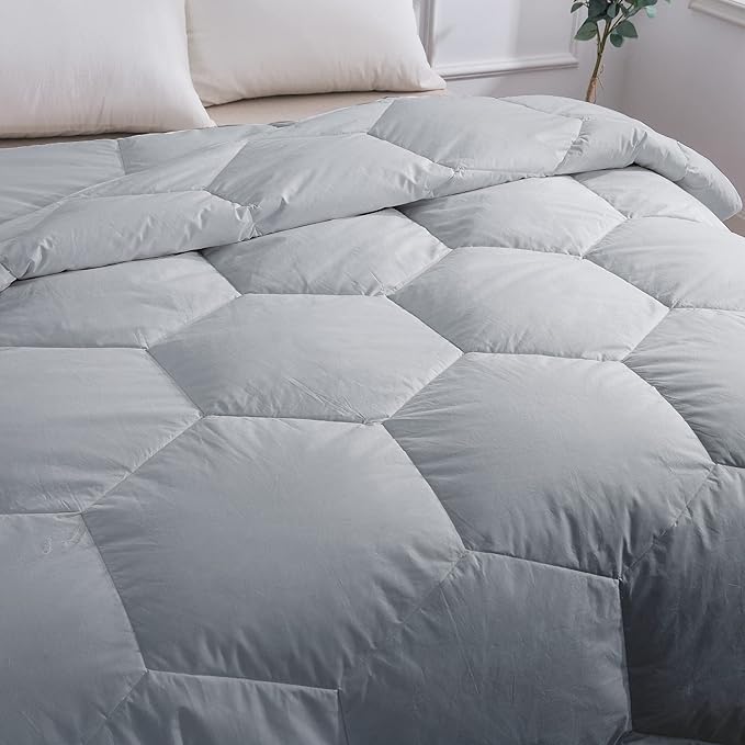 Feather and Loom Honeycomb Stitch Down Alternative All Season Comforter - Soft and Easy Care Microfiber Cover, Hypoallergenic High Loft Fiber Fill, Machine Washable - Color: Grey Size: Full/Queen