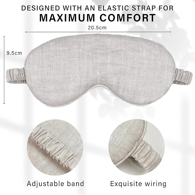Eye mask Pure Linen Sleep Mask with Elastic Band, No Pressure On Eyes,Side Sleeper Eye Cover Organic Cotton Core Blindfold,Napping & Yoga Travel Essentials (Natural)