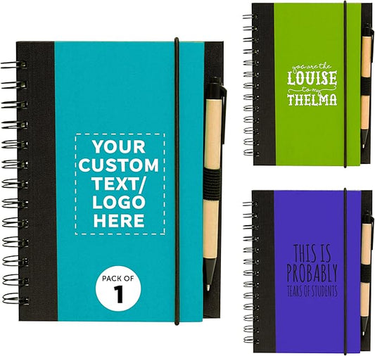 DISCOUNT PROMOS Custom Eco Block Notebooks with Pens Set of 1, Personalized - Perfect for School, Office, Business, Home - Aqua