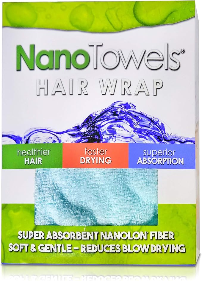 Nano Towels Hair Drying Wrap for Fine, Delicate, Thinning, Curly and Frizzy Hair | Twisty Towel Replaces Dryers, Cotton & Microfiber Cloth Towels | Seashore Teal, One Size Fits All