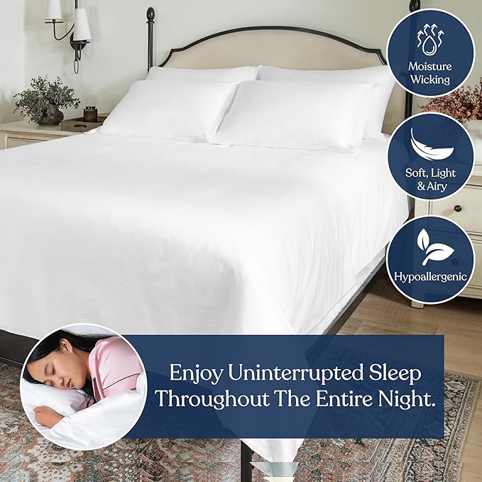 100% Organic Cotton Percale Weave Sheet, 400 Thread Count GOTS Certified, Smooth & Moisture-Wicking, Soft & Silky Breathable Bedding (White, California King - 3 Piece NO Flat Sheet)