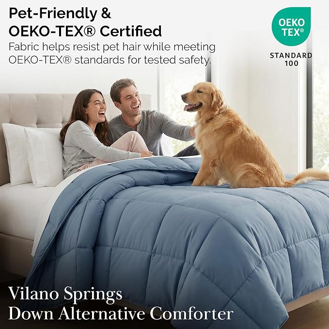 Southshore Fine Living, Inc. Queen Comforter, Full Size Bedding Comforters, Fluffy Down Alternative Blue Comforter, Queen Size/Full, Pet Hair Resistant Bedding, Machine Washable, Coronet Blue