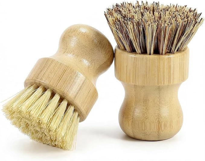 Bamboo Dish Brush Set – Natural Bamboo Brush with Sisal & Palm Bristles for Non-Stick Cookware, Pots, Vegetables, and Kitchen Cleaning - Eco-Friendly Vegetable Brush（2PCS）