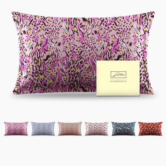 Mulberry Silk Pillowcase for Hair and Skin Queen Size Leopard Print Silk Pillow Cases with Zipper Soft Breathable Smooth Cooling Silk Pillow Covers for Sleeping (Pink Paint, 20"X 30",1Pcs)