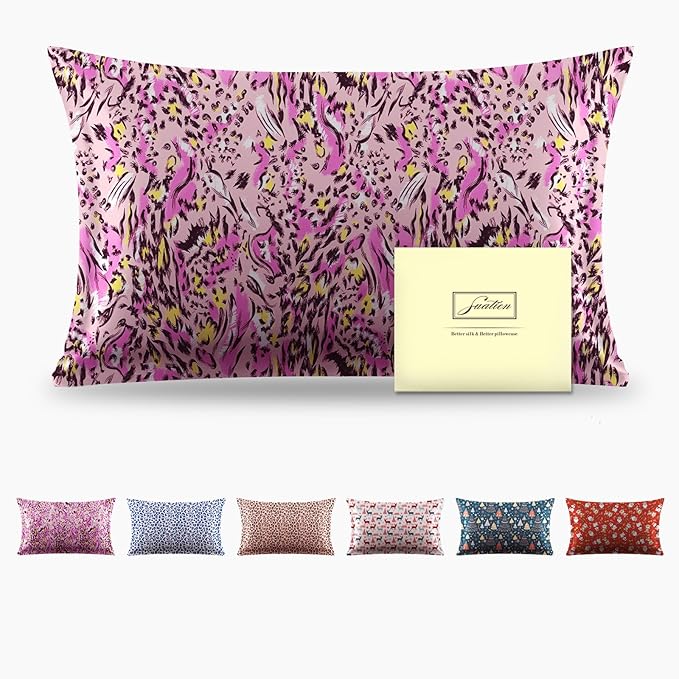 Mulberry Silk Pillowcase for Hair and Skin King Size Leopard Print Silk Pillow Cases with Zipper Soft Breathable Smooth Cooling Silk Pillow Covers for Sleeping (Pink Paint, 20"X 36",1Pcs)