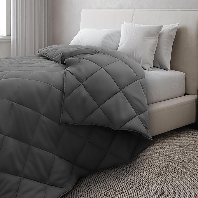 LUX Décor Lightweight Comforter Queen Size - Soft Breathable Down Alternative Diamond Stitched, All Season Grey Comforter with Double Stitched Piping, Oeko-TEX