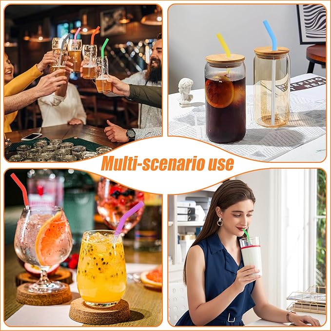 Reusable Straws Set, 20 Pcs Silicone Straws Cover & Stainless Steel Straws Suit, Anti Wrinkle Straw, Metal Straw, Aesthetic, Eco-Friendly, Easy to Clean, Straws for Every Beverage Experience