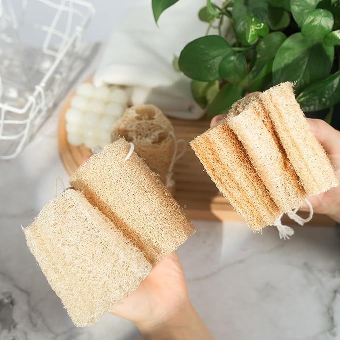Natural Loofah 6-Pack, 4 Inch 100% Plant Fiber Exfoliating Sponge, Ideal for Men & Women, Spa & Shower Use