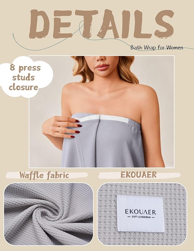 Ekouaer Waffle Robes For Women Bath Wrap Lightweight Shower Wrap 2026 Knee Length Spa Robe with Adjustable Closure S-XL