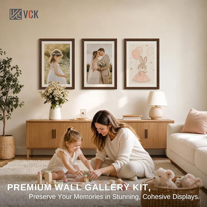 VCK 16x24 Poster Frame 3 Pack - Brown Solid Wood Picture Frames with Exclusive Wood Grain, Wall Hanging