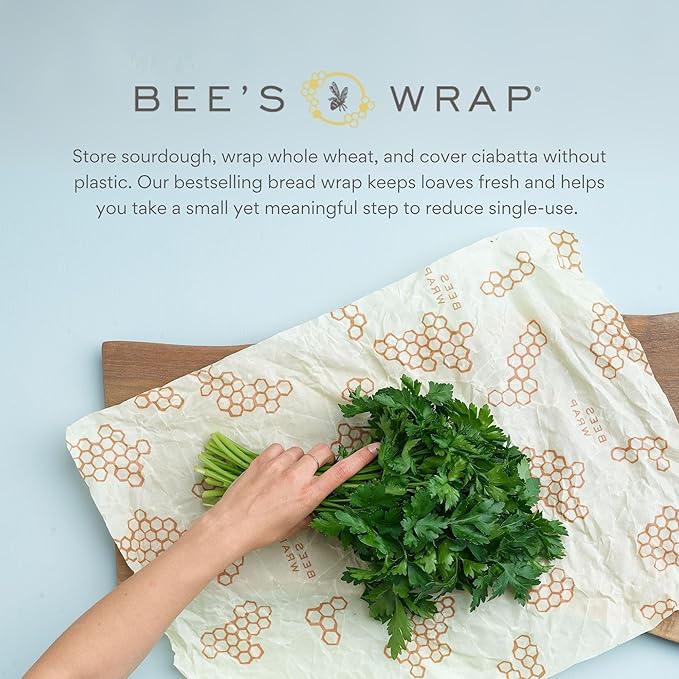 Bee's Wrap Beeswax Wraps for Bread - 2 Pack Beeswax Bread Wrap for Sourdough & Bread Storage - Plastic Free Made in USA Reusable Natural Food Wrap - Bakery Lane & Honeycomb
