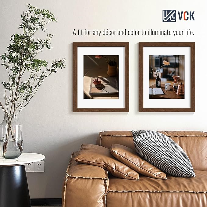 VCK 11x14 Picture Frames Brown 3 Pack, Wide Border Wood, Tempered Glass, Display 8x10 Photo with Mat or 11 x 14 without, for Home, Office, Gallery, Woodgrain Series, Wall Hanging