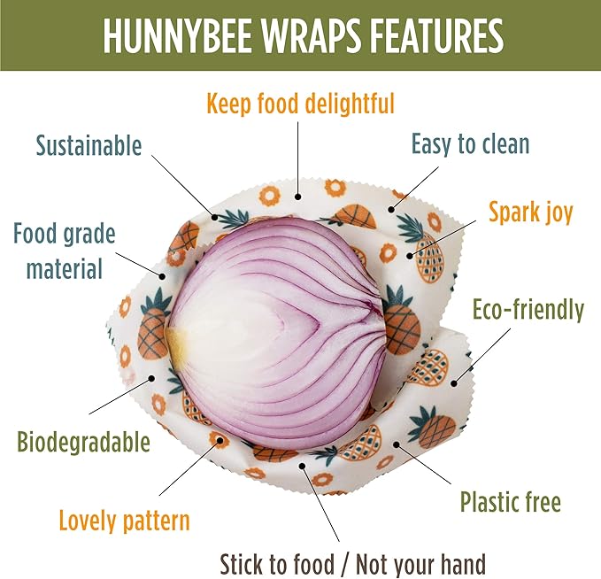 Trifecta Living Co. Versatile Beeswax Wraps,Set of 7-Fresh Food Keeper, Durable & Easily Cleaned, Sustainable Step Towards a Zero-Waste Kitchen, Unique Designs (Pineapple, Cactus, Star)