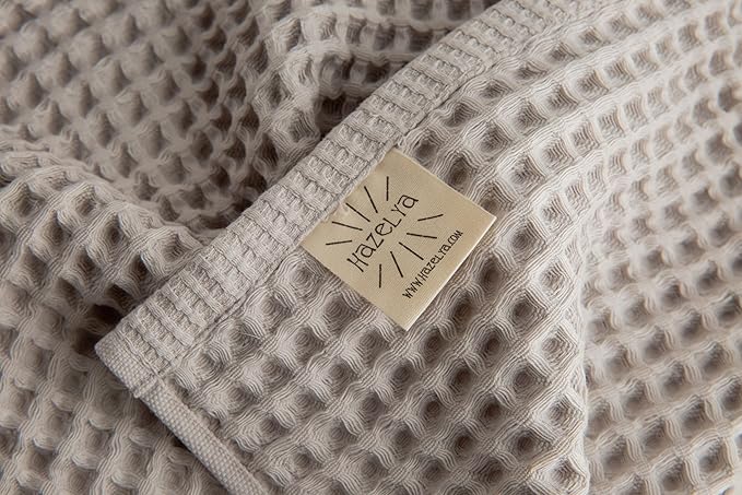 Waffle Cotton Bath Towels-100% Turkish Cotton, Quick Dry, Ultra Soft, Premium Absorbent, Weave Design, Fast Drying-2 Pieces Bath Towel Set (1 Large Bath Towel and 1 Hand Towel) (Beige)