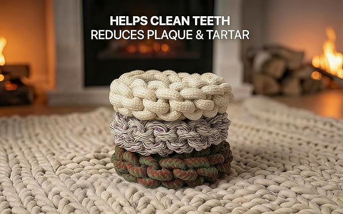 Pet Cotton Ring Dog Toy, Braided Rope Chew Ring for Medium and Large Dogs, 20x20x5cm, Durable Training Toy (Natural)