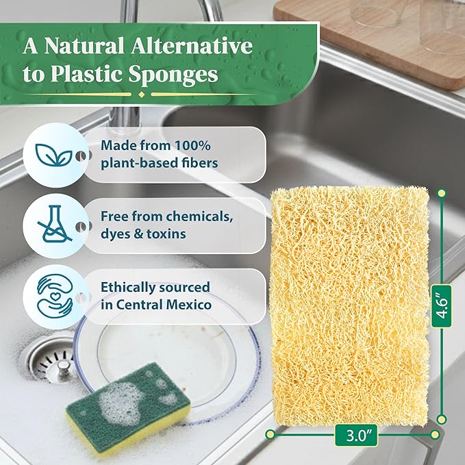 Natural Kitchen Loofah (10 Pack) + Loofah Sponge (3 Pack) - Luffa Exfoliating Body Scrubber - Natural Sponges for Dishes - Biodegradable and Compostable Sponges
