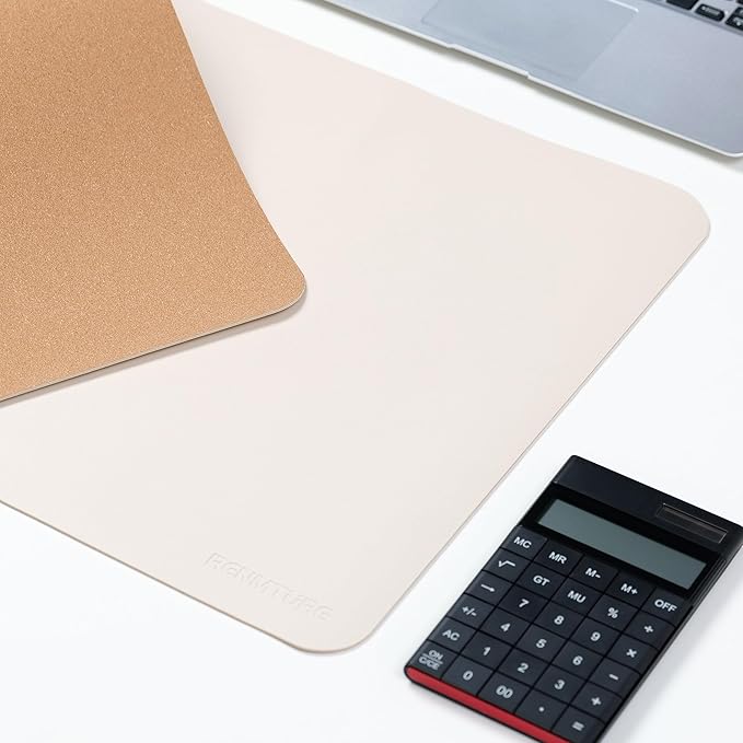 RENMTURE Dual-Sided Large Desk Pad, Faux Leather Natural Cork Mouse pad, Desk Accessories Protector, for Office and Home Work (Off-White, 36"x17")