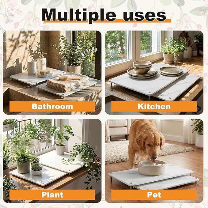 2 Pcs 24"x16" & 20"x16" Large Nesting Stone Dish Drying Mats for Kitchen Counter Absorbent Quick Dry Diatomaceous Earth Mat with Non-slip Feet for Pot Dishes Cups Tableware (Marble Color)