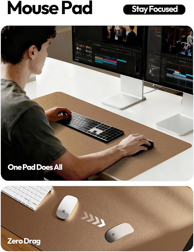 YSAGi Leather Desk Pad Protector, Office Desk Mat, Large Mouse Pad, Non-Slip PU Leather Desk Blotter, Laptop Desk Pad, Waterproof Desk Writing Pad for Office and Home (Shiny Bronze,55" x 17.2")