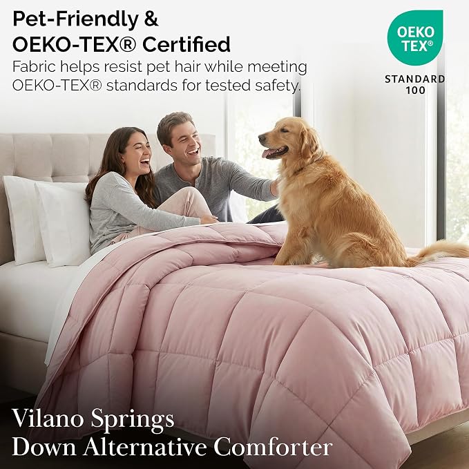 Southshore Fine Living, Inc. Oversized Pink Comforter King Size for Guest Room, Soft Pet Hair Resistant Bedding, California King Size Down-Alternative Comforter, Pastel Pink Bedding Comforters