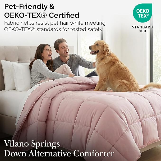 Southshore Fine Living, Inc. Twin Comforters, Oversized Bedding, Down-Alternative Pink Comforter Twin Size, Fluffy Comforter for Dorm Room, Pet Hair Resistant Bedding, Pastel Pink Comforters