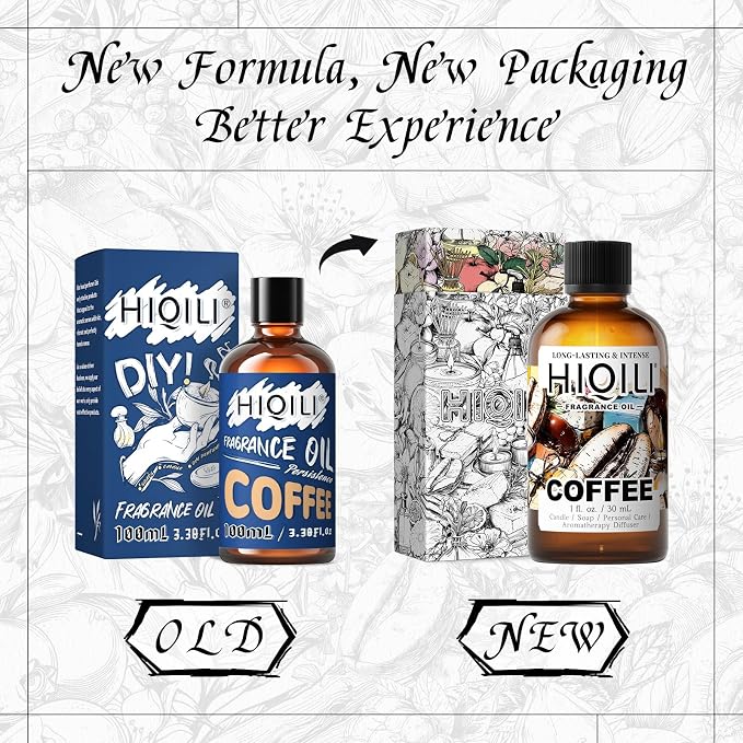 HIQILI Coffee Fragrance Oil for Candle Making & Diffusers Use - 1 Fl Oz | for Scent Humidifier, Perfect for Soap, Body Scrubs & Perfume Making, New Car & Home - 30 ML