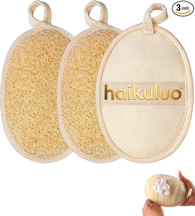 Natural Loofah Exfoliating Body Scrubber,Bath Shower Loofah Sponge for Women and Men,Made with Biodegradable Shower luffa Sponge,for Face and Body that Gets You Clean(3 PC)
