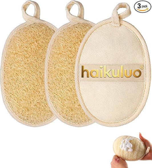 Natural Loofah Exfoliating Body Scrubber,Bath Shower Loofah Sponge for Women and Men,Made with Biodegradable Shower luffa Sponge,for Face and Body that Gets You Clean(3 PC)