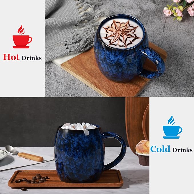 26 Oz Extra Large Ceramic Coffee Mug with Big Handle, 720ml Oversized Tea Cup for Office and Home Milk Cocoa, Microwave and Dishwasher Safe, Unique Handmade Texture Glaze Jumbo Coffee Cup (Deep Blue)