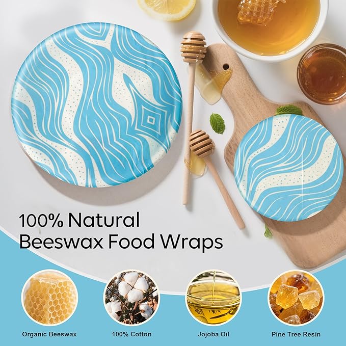 Reusable Beeswax Bowl Covers (5-Pack) - Eco-Friendly Food Wraps & Bread Proofing Shower Caps, Perfect for Sourdough Fermentation and Food Storage (Navy Blue)