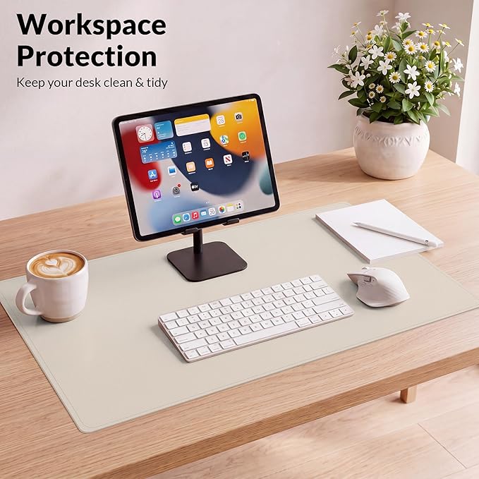 AFIING Desk Mat 23.6" x 13.7", Dual-Sided Natural Cork & PU Leather Desk Pad Protector, Waterproof Non-Slip Mouse Pad, Laptop Desk Blotter for Office, Home & Study (Beige)