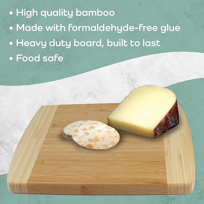 BambooMN Premium Bamboo Natural Two-Tone Kitchen Cutting and Serving Board, Small - 12" x 8" x 0.75" - 3 Piece