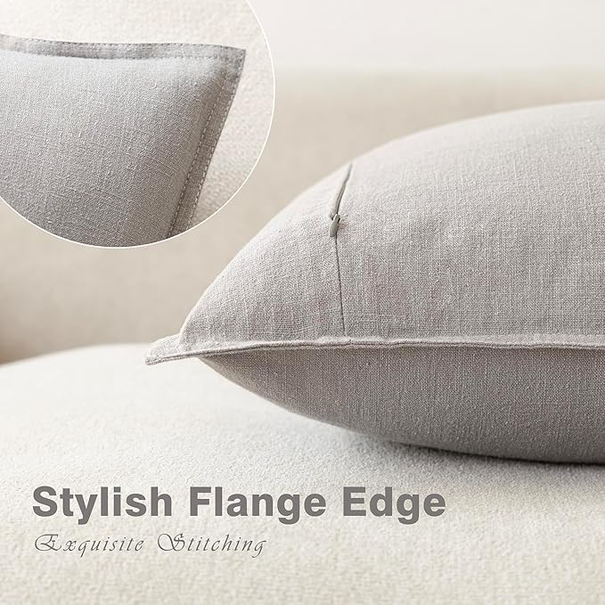 Foindtower Pack of 2, Decorative Linen Soild Throw Pillow Covers Soft Accent Cushion Case Boho Farmhouse Pillowcase for Chair Couch Sofa Bedroom Living Room Home Decor 16 x 16 Inch Light Rustic Gray