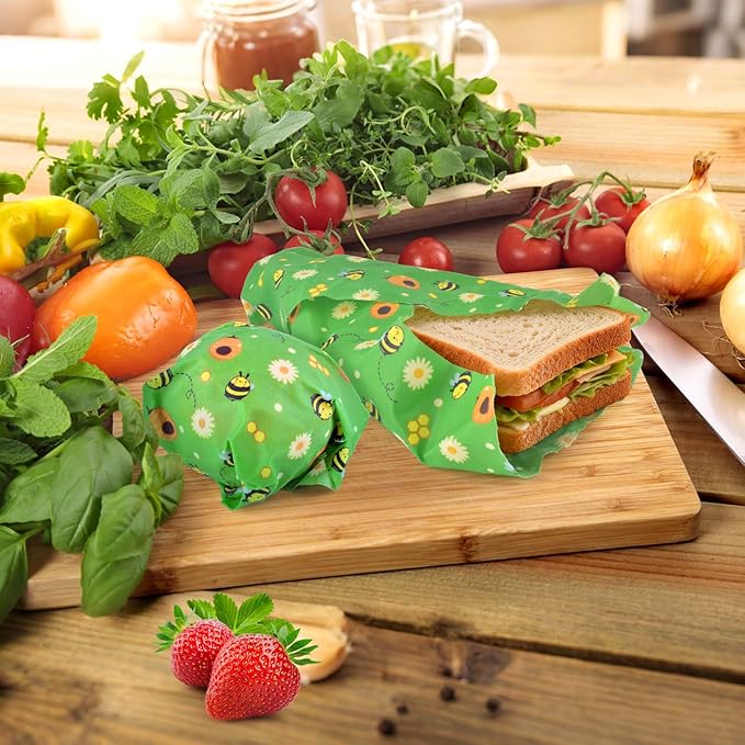 Beeswax Food Wraps 2 Roll 13 x 39 Inch Reusable Beeswax Wraps Eco-Friendly Sustainable Food Storage Wraps for Sandwich, Cheese, Fruit, Bread, Snacks