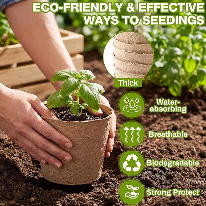 Karenhi 16 Pcs Peat Pots 6 Inch Biodegradable Organic Seed Starting Pots with Drainage Holes Round Nursery Plants for Vegetables, Herbs, Flowers Indoor Garden Germination