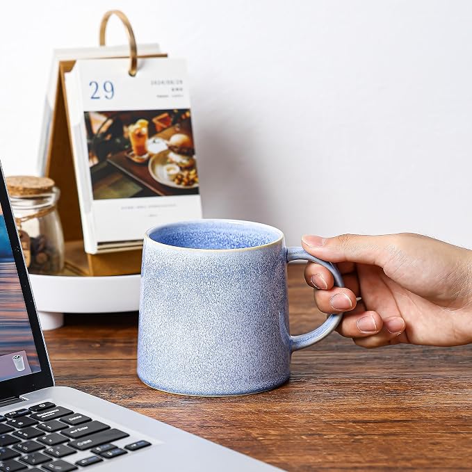 Large Ceramic Coffee Mugs, 20 oz Handmade Pottery Mug, Big Tea Cups with Handle for Office and Home, Dishwasher and Microwave Safe (Light Blue)