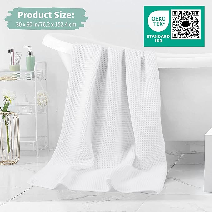 MICROFI New Microfiber Waffle Bath Towels, 2 Pieces, Oversized, Soft, Absorbent, Fast Drying, Lint Free 430 GSM (Gray+White)