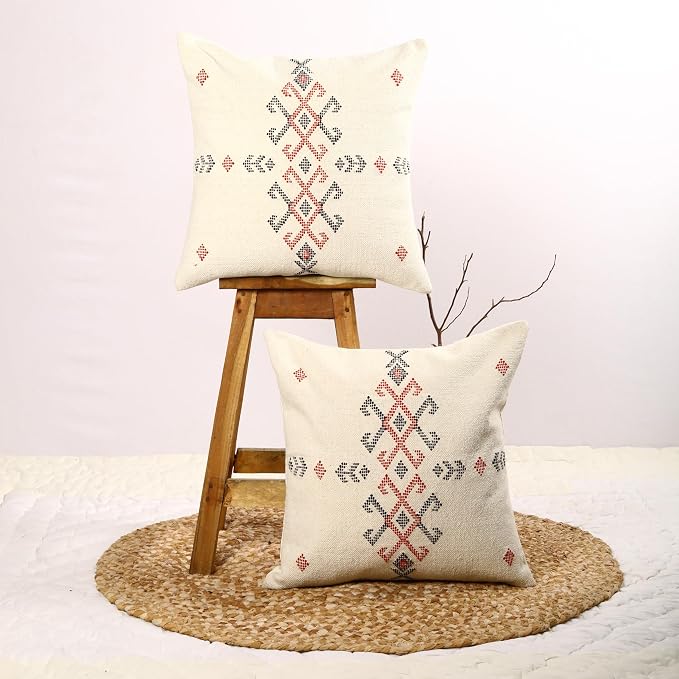 Trade Star 100% Cotton Handwoven Pillow Cases Decorative Sabra Cushion case Beautiful Sabra Kilim Pillow Shams Handloomed Pillow Covers 18x18 Inches Set of 2 Throw Cushion Covers