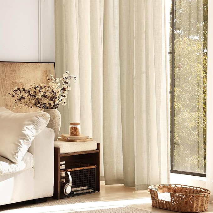 Greyish Beige Linen Curtain 63 inch Length 2 Panels Set Back Tab Light Filtering Living Room Curtain Drapes Home Office Modern Minimalist Decor Farmhouse Boho Neutral Semi Sheer Curtain 63 inch Long