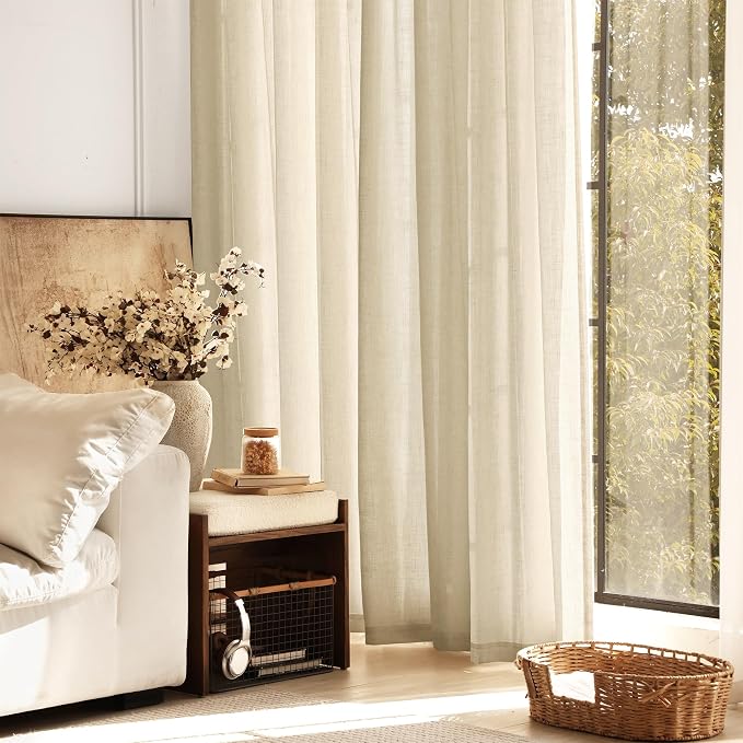 Greyish Beige Linen Curtain 108 inch Length 2 Panels Set Back Tab Light Filtering Living Room Curtain Drapes Home Office Modern Minimalist Decor Farmhouse Boho Neutral Semi Sheer Curtain 108 inch Long