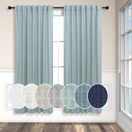 Grey Green Curtains 72 Inch Length for Living Room Pair Set 2 Panels Back Tab Pocket Drapes Light Filtering Semi Sheer Gray Teal Curtains for Door Summer Pool Spa Room Cottage Rustic Decor 52x72 Long